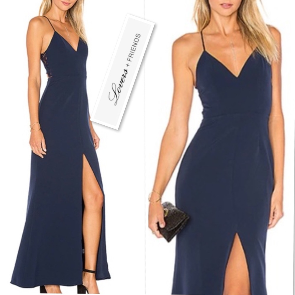 Lovers & Friends Helena Gown Cut Out Back With Lace Details Dress Size L - Picture 4 of 16